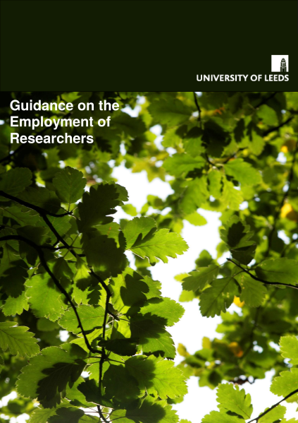 Cover of a University of Leeds 'Guidance on the Employment of Researchers' document, with oak leaves on.